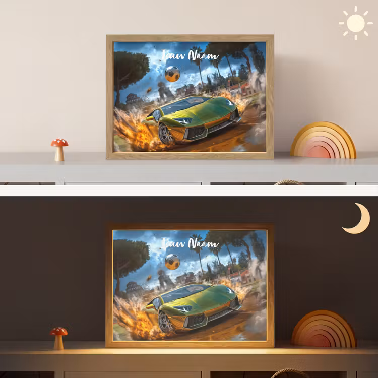 Sportwagen - Groen - Voetbal Light Box met batterij (Wandlamp kind) middel -sfeer3_kind