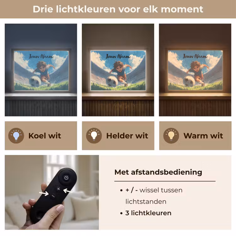 Stadion - Voetbal - Jongen Light Box met batterij (Wandlamp kind) middel -USP_lichtkleurNL