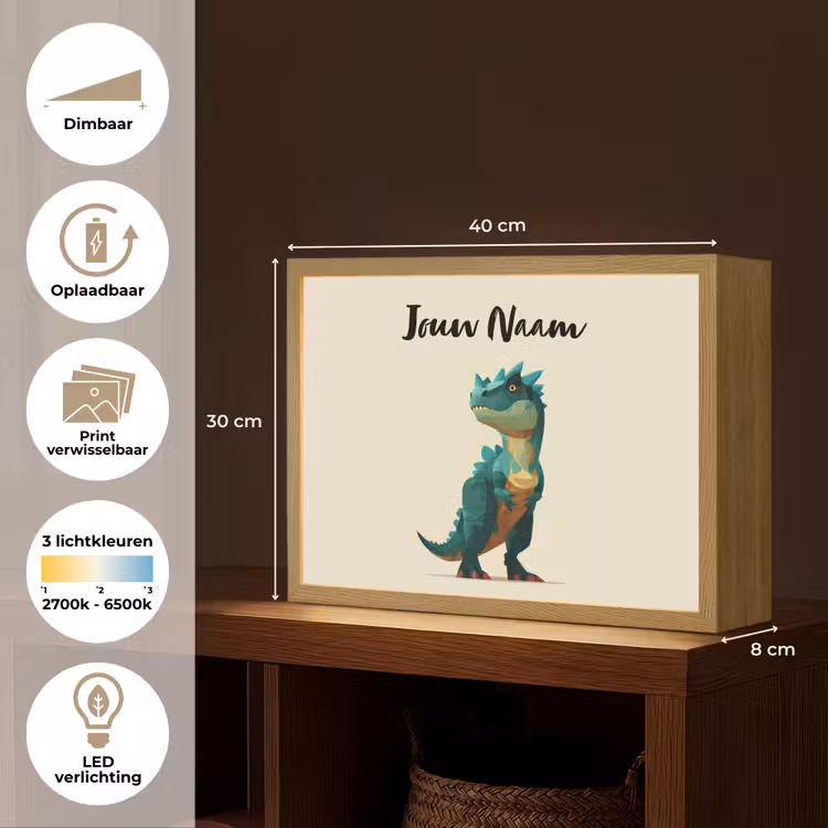 Stekels - Dino - Blauw - Gespierd Light Box met batterij (Wandlamp kind) middel -USP_websiteoverzichtNL
