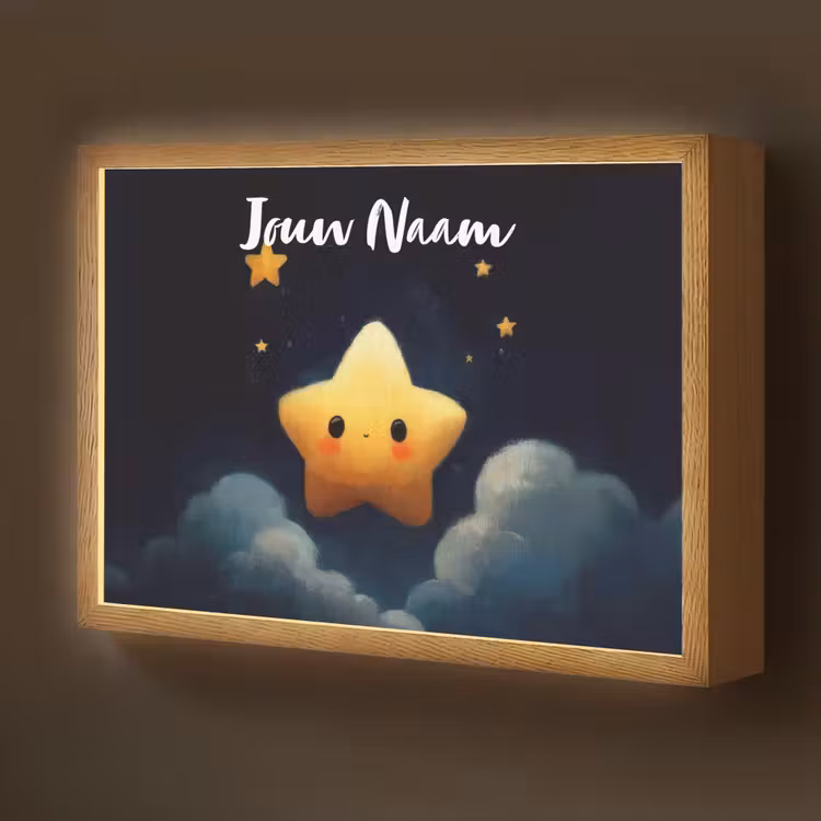 Ster - Gezichtje - Nacht - Wolken Light Box met batterij (Wandlamp kind) middel -z3d_website