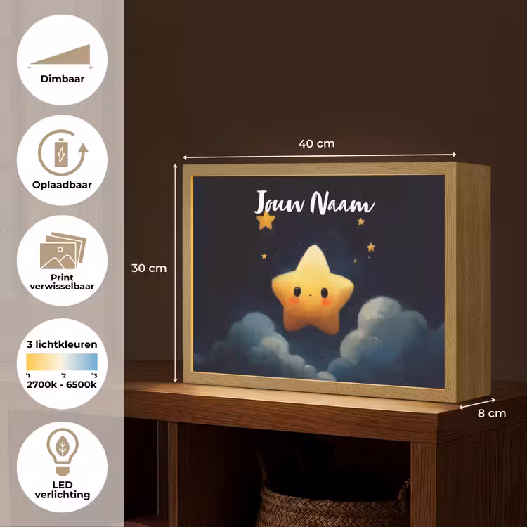 Ster - Gezichtje - Nacht - Wolken Light Box met batterij (Wandlamp kind) middel -USP_websiteoverzichtNL