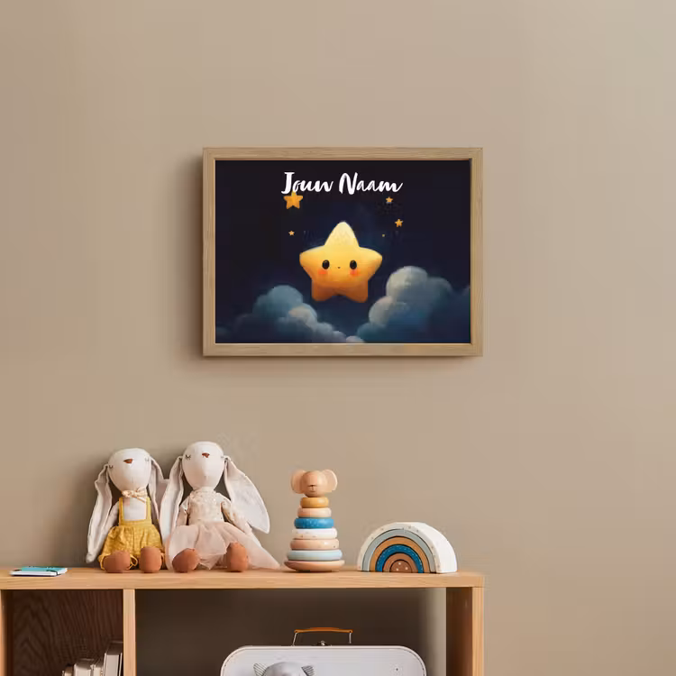 Ster - Gezichtje - Nacht - Wolken Light Box met batterij (Wandlamp kind) middel -sfeer2_kind