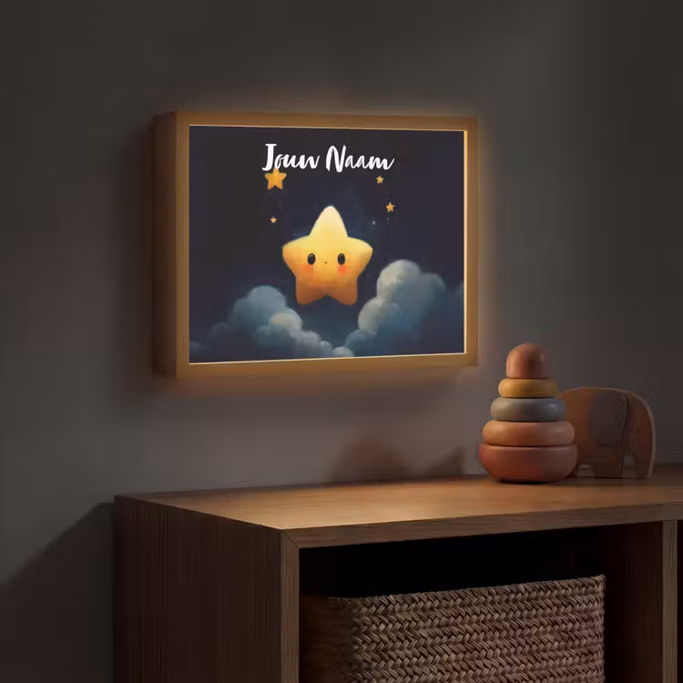 Ster - Gezichtje - Nacht - Wolken Light Box met batterij (Wandlamp kind) middel -sfeer5_kind