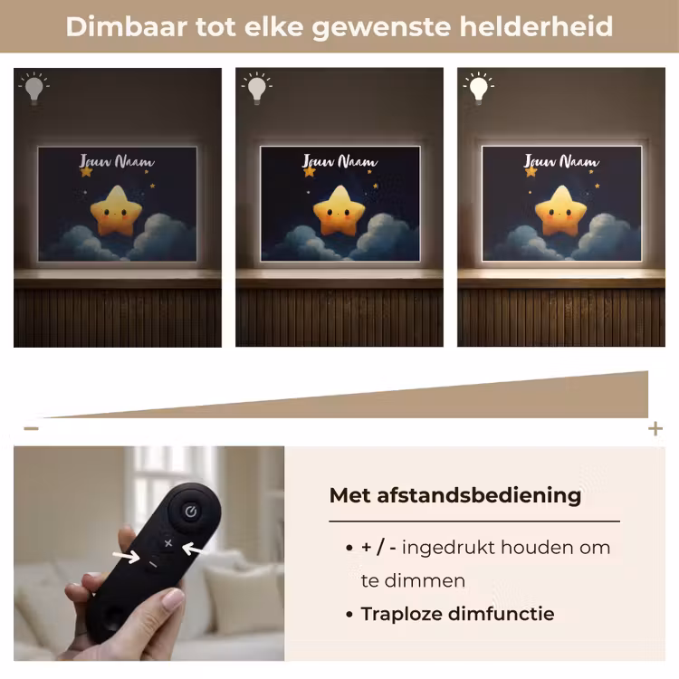 Ster - Gezichtje - Nacht - Wolken Light Box met batterij (Wandlamp kind) middel -USP_dimbaarNL