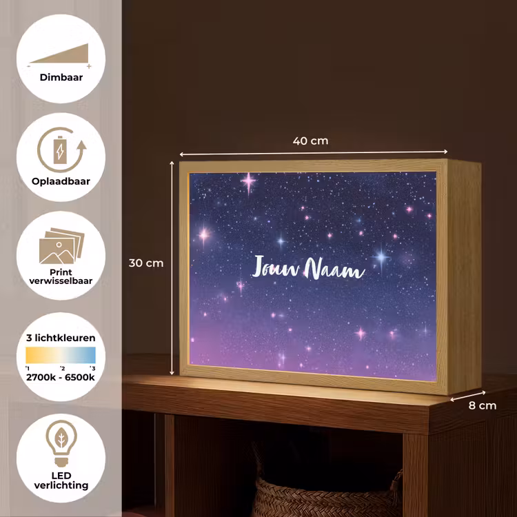 Sterren - Galaxy - Blauw - Roze Light Box met batterij (Wandlamp kind) middel -USP_websiteoverzichtNL