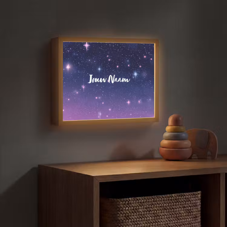 Sterren - Galaxy - Blauw - Roze Light Box met batterij (Wandlamp kind) middel -sfeer5_kind