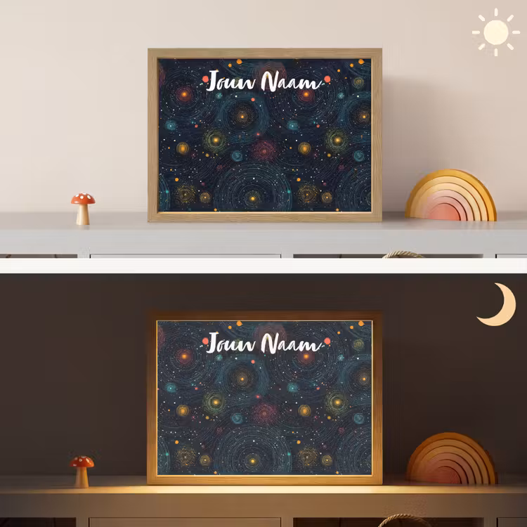 Sterren - Kleurrijk - Lichtgevende kernen Light Box met batterij (Wandlamp kind) middel -sfeer3_kind
