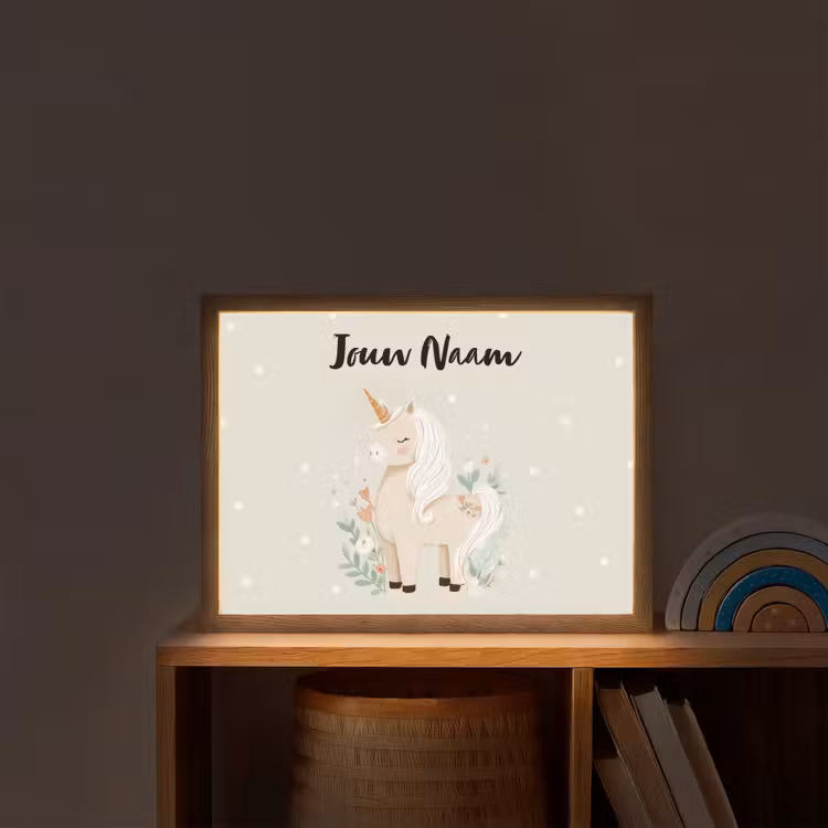 Stippen - Eenhoorn - Minimalistisch - Bloemen Light Box met batterij (Wandlamp kind) middel -sfeer1_kind