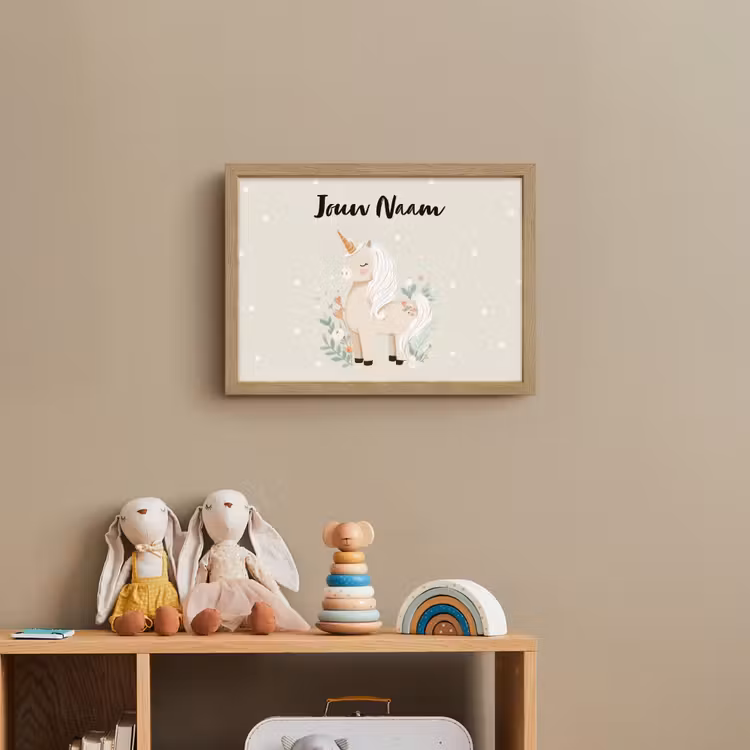 Stippen - Eenhoorn - Minimalistisch - Bloemen Light Box met batterij (Wandlamp kind) middel -sfeer2_kind