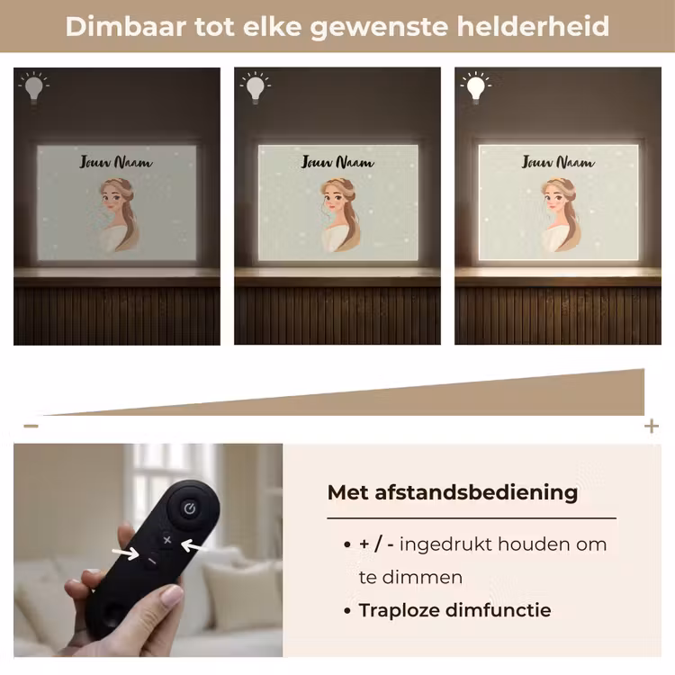 Stippen - Prinses - Kroon - Haar Light Box met batterij (Wandlamp kind) middel -USP_dimbaarNL