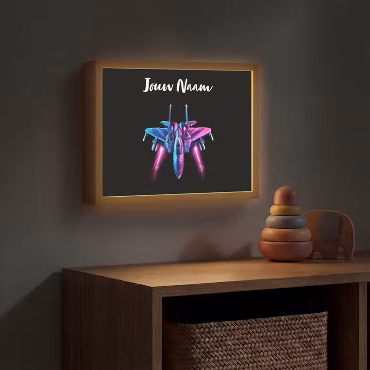 Straaljager - Blauw - Kleuren - Jongens - Zwart Light Box met batterij (Wandlamp kind) middel -sfeer5_kind