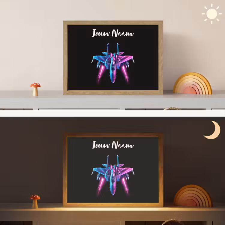 Straaljager - Blauw - Kleuren - Jongens - Zwart Light Box met batterij (Wandlamp kind) middel -sfeer3_kind