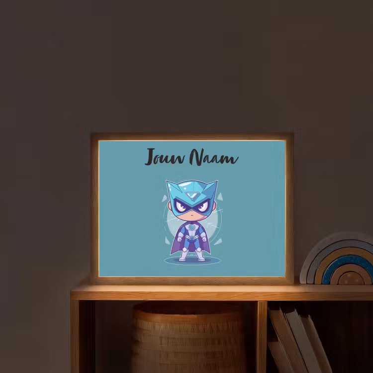 Superheld - Blauw - Jongens Light Box met batterij (Wandlamp kind) middel -sfeer1_kind