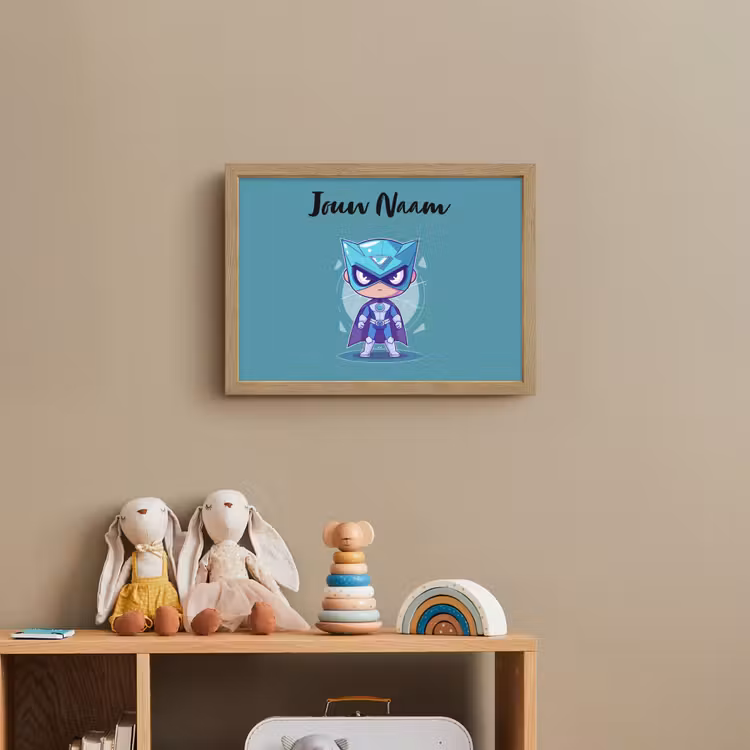 Superheld - Blauw - Jongens Light Box met batterij (Wandlamp kind) middel -sfeer2_kind