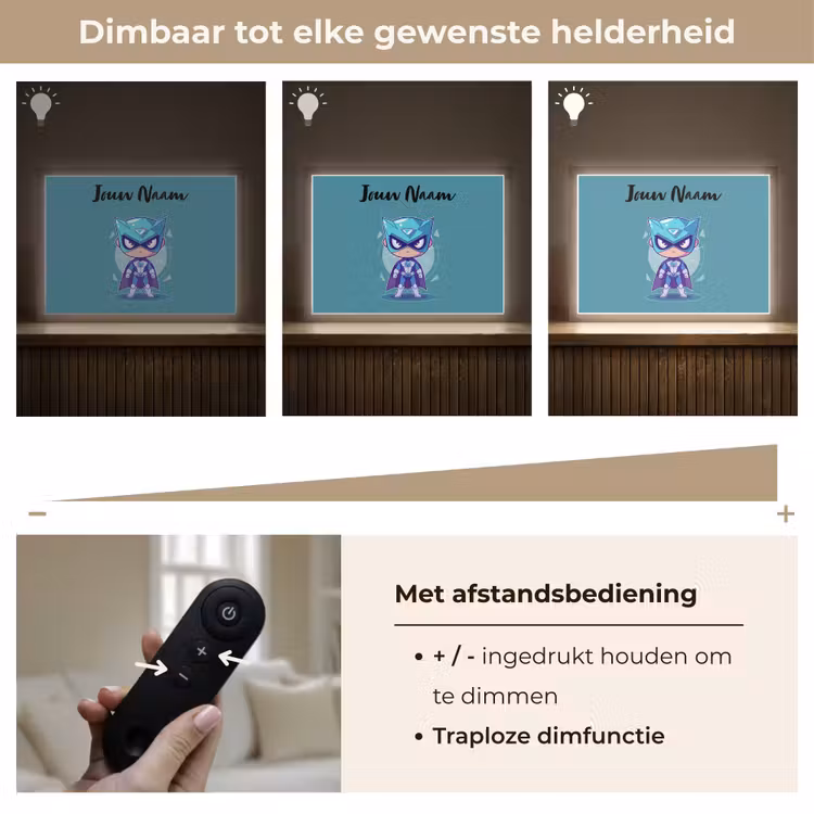 Superheld - Blauw - Jongens Light Box met batterij (Wandlamp kind) middel -USP_dimbaarNL