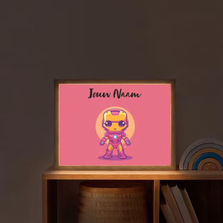 Superheld - Jongens - Rood - Paars Light Box met batterij (Wandlamp kind) middel -sfeer1_kind