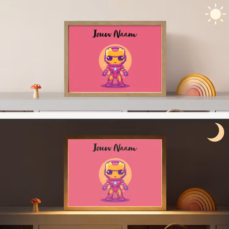 Superheld - Jongens - Rood - Paars Light Box met batterij (Wandlamp kind) middel -sfeer3_kind