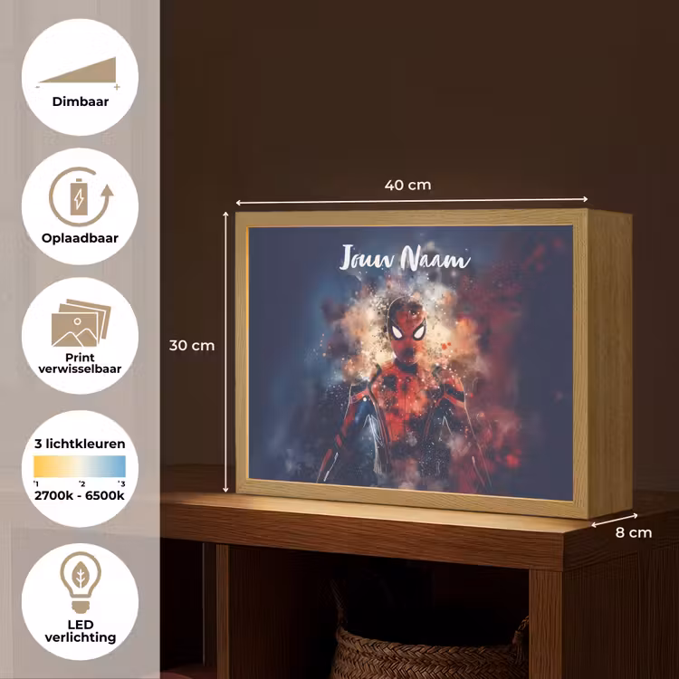 Superheld - Jongens - Rook - Kleuren Light Box met batterij (Wandlamp kind) middel -USP_websiteoverzichtNL