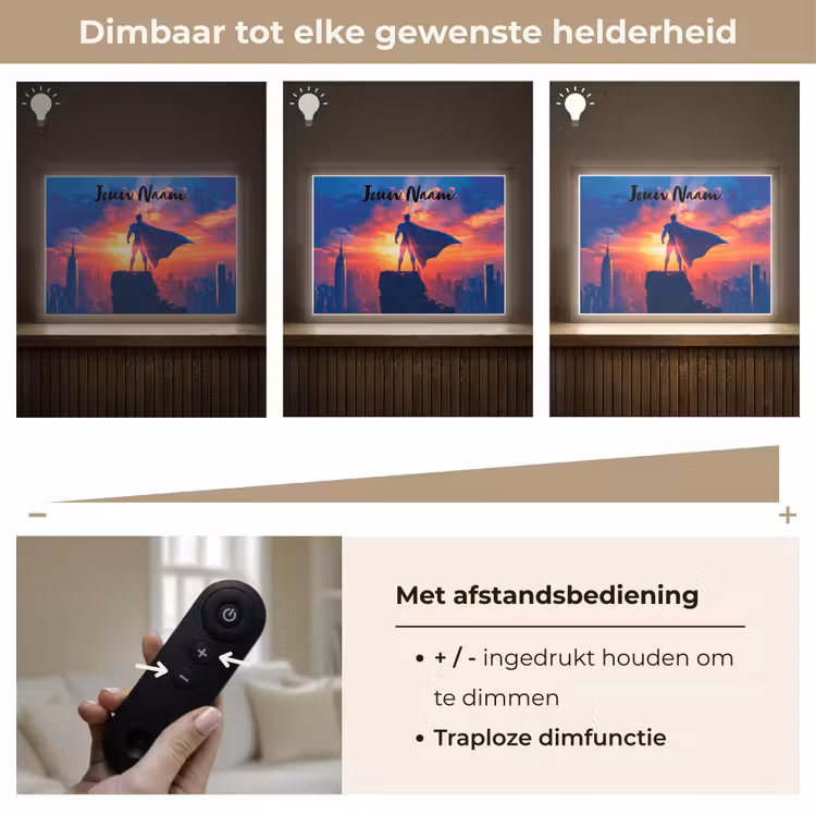 Superheld - Stad - Jongens - Kleurrijk - Zon Light Box met batterij (Wandlamp kind) middel -USP_dimbaarNL