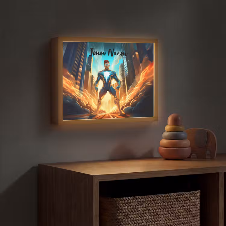 Superhelden - Kinderen - Jongens Light Box met batterij (Wandlamp kind) middel -sfeer5_kind