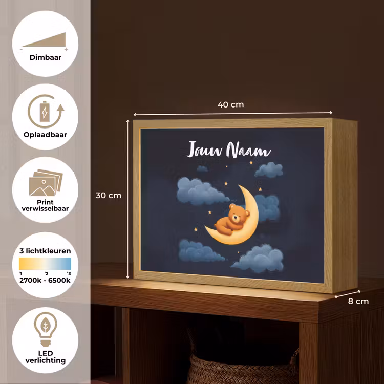 Teddybeer - Maan - Wolken - Sterren Light Box met batterij (Wandlamp kind) middel -USP_websiteoverzichtNL