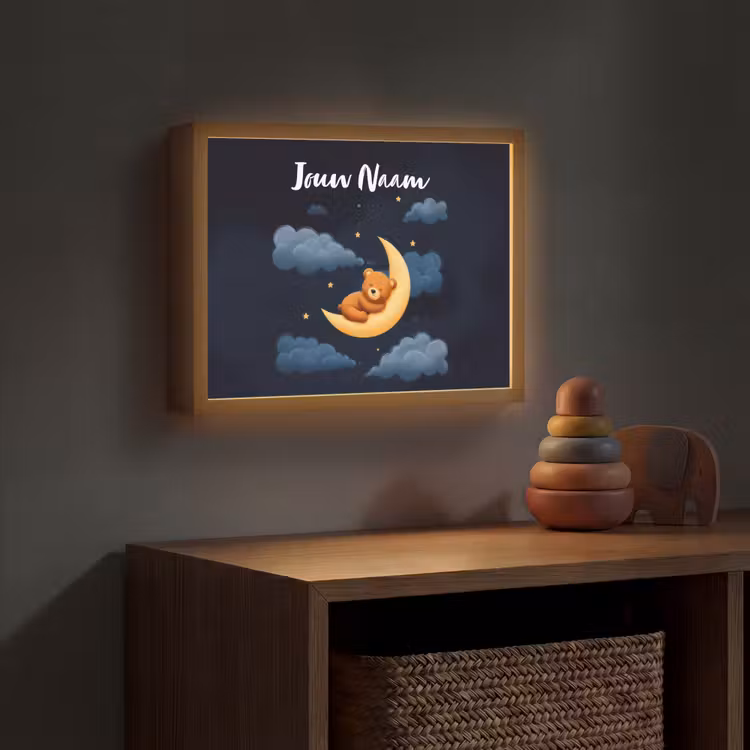Teddybeer - Maan - Wolken - Sterren Light Box met batterij (Wandlamp kind) middel -sfeer5_kind