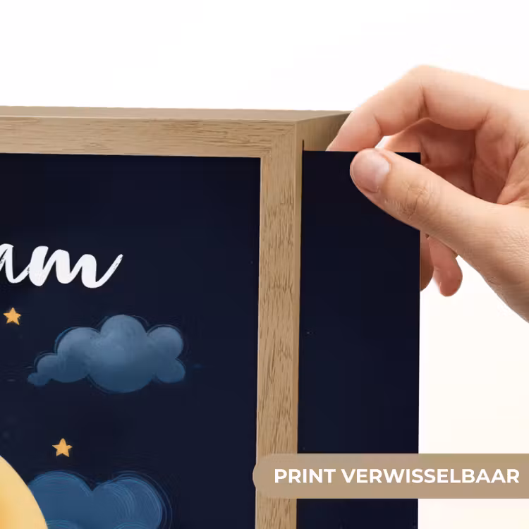 Teddybeer - Maan - Wolken - Sterren Light Box met batterij (Wandlamp kind) middel -USP_websiteprintNL