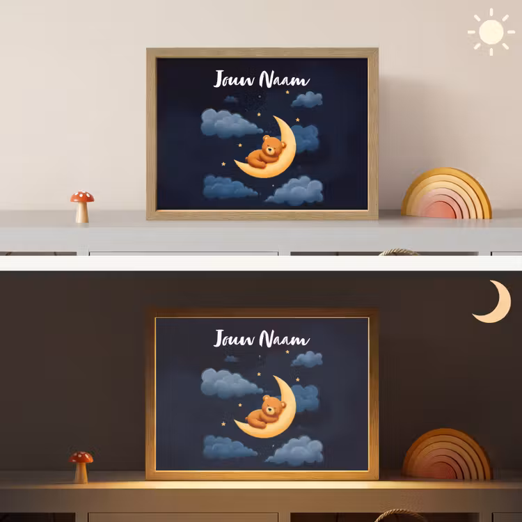 Teddybeer - Maan - Wolken - Sterren Light Box met batterij (Wandlamp kind) middel -sfeer3_kind