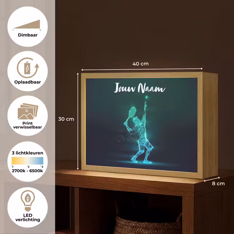 Tennis - Futuristisch - Sport - Neon Light Box met batterij (Wandlamp kind) middel -USP_websiteoverzichtNL
