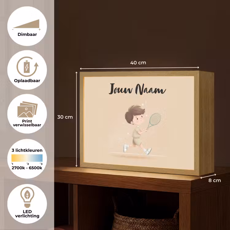Tennis - Jongen - Sterretjes - Sportkleding Light Box met batterij (Wandlamp kind) middel -USP_websiteoverzichtNL