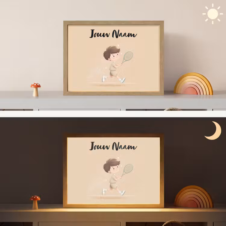 Tennis - Jongen - Sterretjes - Sportkleding Light Box met batterij (Wandlamp kind) middel -sfeer3_kind