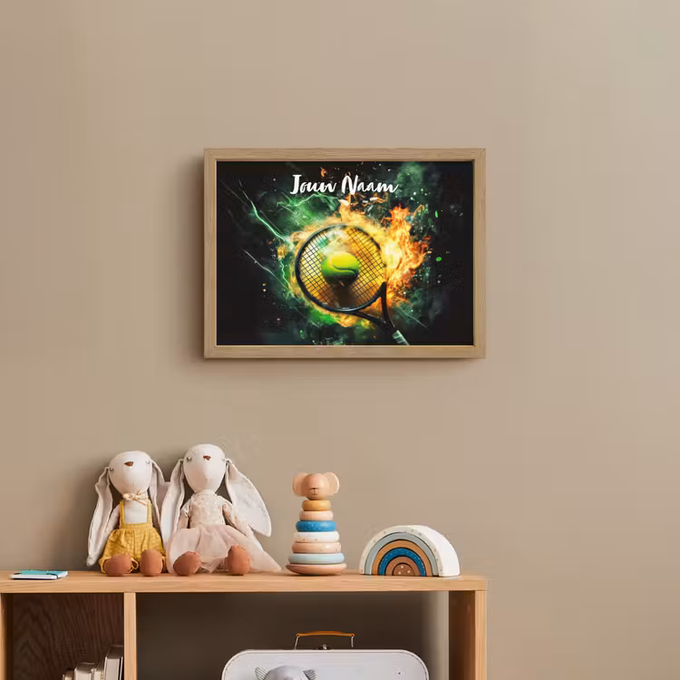 Tennis - Racket - Vuur - Groen Light Box met batterij (Wandlamp kind) middel -sfeer2_kind