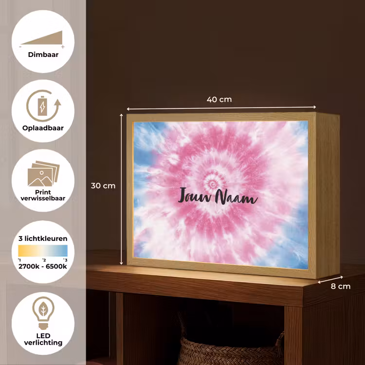 Tie dye - Abstract - Blauw - Roze Light Box met batterij (Wandlamp kind) middel -USP_websiteoverzichtNL