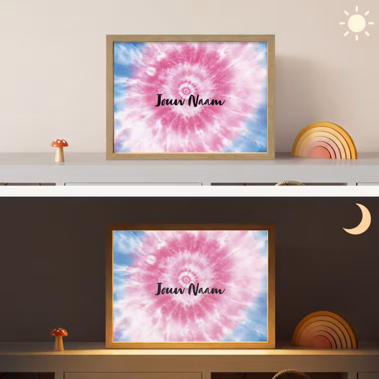 Tie dye - Abstract - Blauw - Roze Light Box met batterij (Wandlamp kind) middel -sfeer3_kind