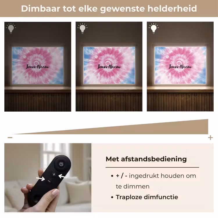 Tie dye - Abstract - Blauw - Roze Light Box met batterij (Wandlamp kind) middel -USP_dimbaarNL