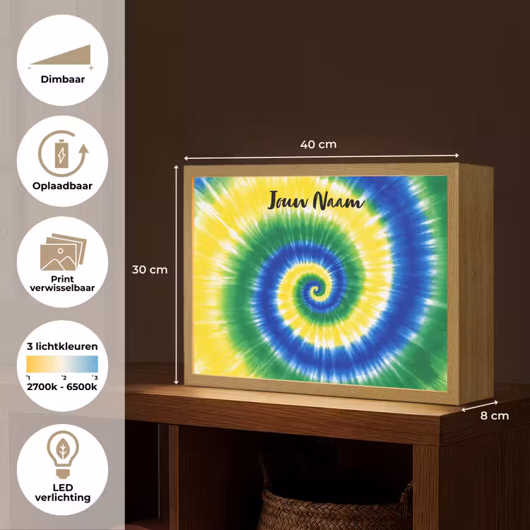Tie Dye - Groen - Klassiek Light Box met batterij (Wandlamp kind) middel -USP_websiteoverzichtNL