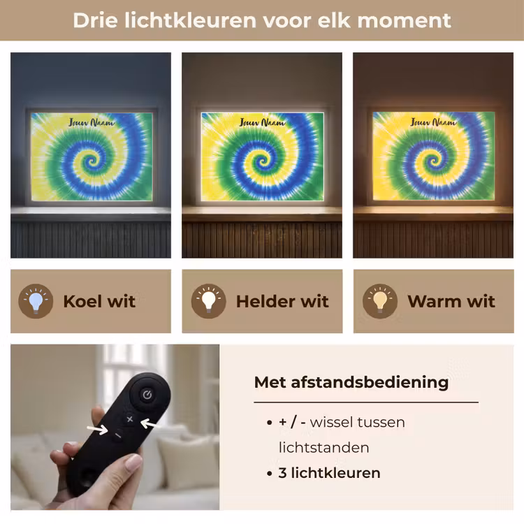 Tie Dye - Groen - Klassiek Light Box met batterij (Wandlamp kind) middel -USP_lichtkleurNL