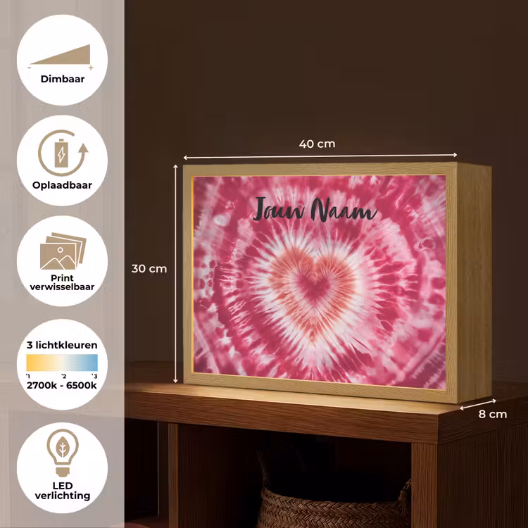 Tie Dye - Hartvorm - Roze Light Box met batterij (Wandlamp kind) middel -USP_websiteoverzichtNL