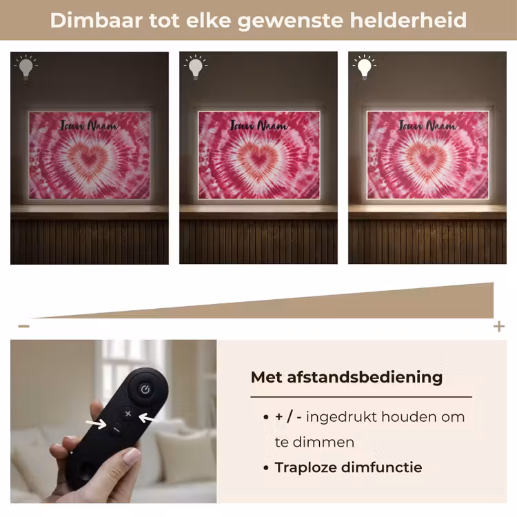 Tie Dye - Hartvorm - Roze Light Box met batterij (Wandlamp kind) middel -USP_dimbaarNL