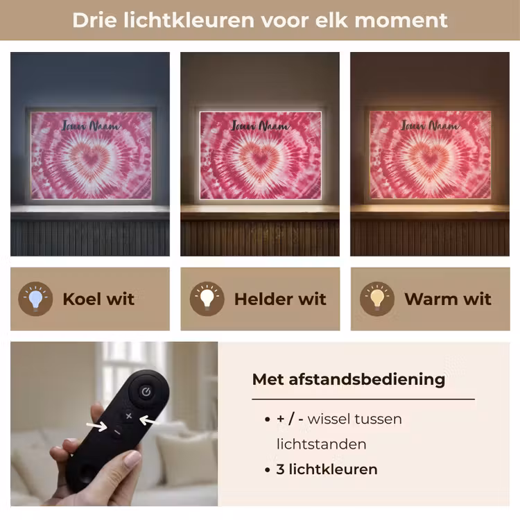 Tie Dye - Hartvorm - Roze Light Box met batterij (Wandlamp kind) middel -USP_lichtkleurNL