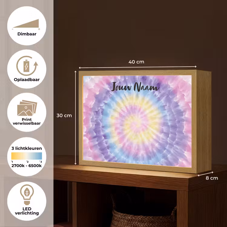 Tie Dye - Klassiek - Pasteltinten Light Box met batterij (Wandlamp kind) middel -USP_websiteoverzichtNL
