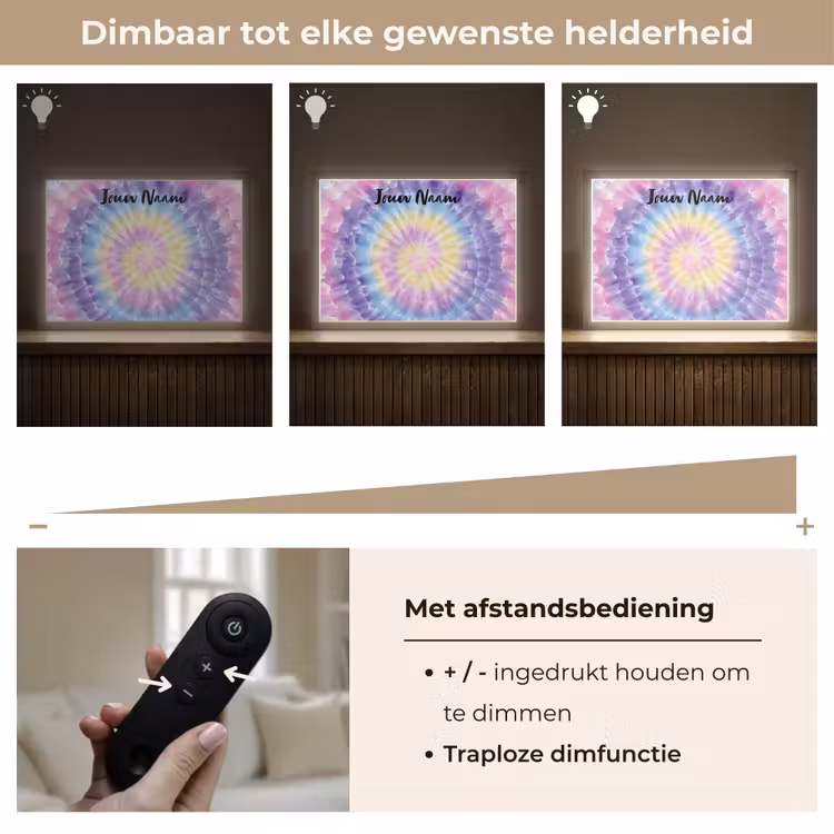Tie Dye - Klassiek - Pasteltinten Light Box met batterij (Wandlamp kind) middel -USP_dimbaarNL