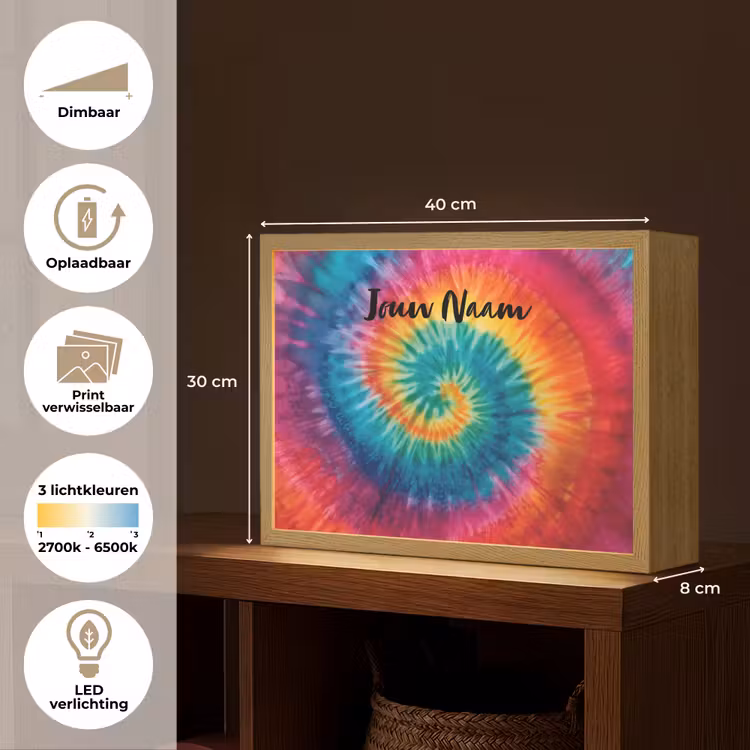 Tie Dye - Regenboogtinten - Klassiek Light Box met batterij (Wandlamp kind) middel -USP_websiteoverzichtNL