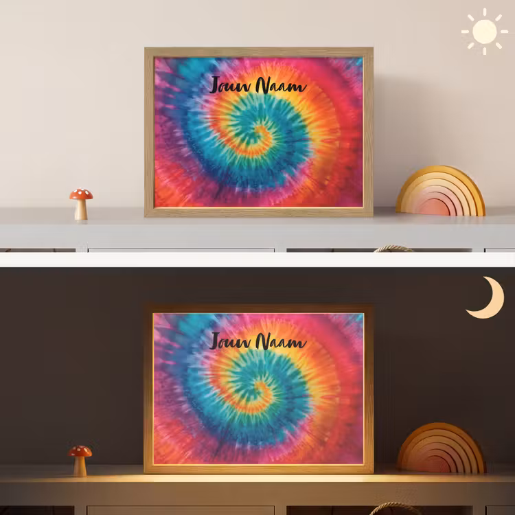Tie Dye - Regenboogtinten - Klassiek Light Box met batterij (Wandlamp kind) middel -sfeer3_kind