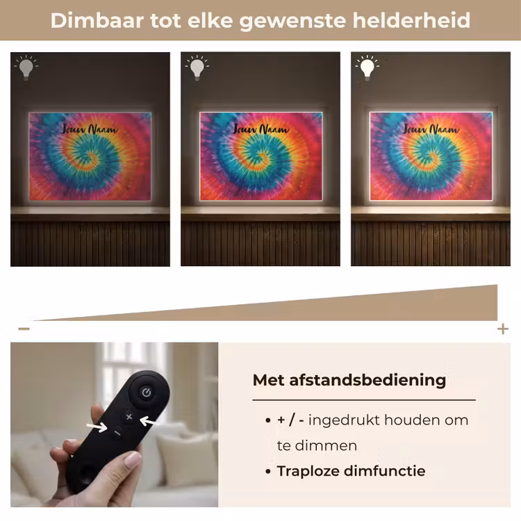 Tie Dye - Regenboogtinten - Klassiek Light Box met batterij (Wandlamp kind) middel -USP_dimbaarNL