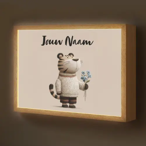 Tijger - Blauwe bloemen - Rustig Light Box met batterij (Wandlamp kind) middel -z3d_website