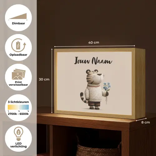 Tijger - Blauwe bloemen - Rustig Light Box met batterij (Wandlamp kind) middel -USP_websiteoverzichtNL