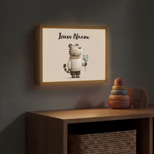 Tijger - Blauwe bloemen - Rustig Light Box met batterij (Wandlamp kind) middel -sfeer5_kind