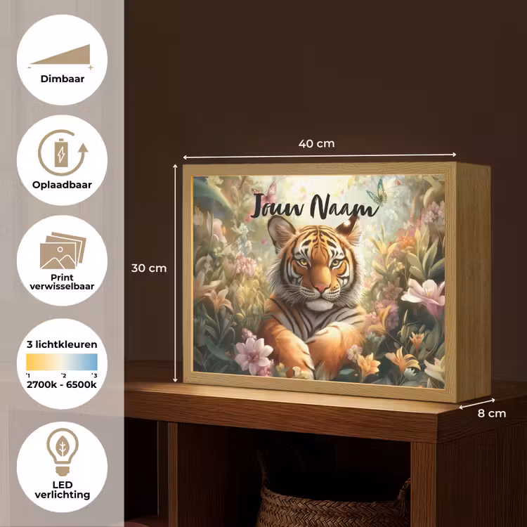 Tijger - Bloemen - Jungle - Dieren Light Box met batterij (Wandlamp kind) middel -USP_websiteoverzichtNL
