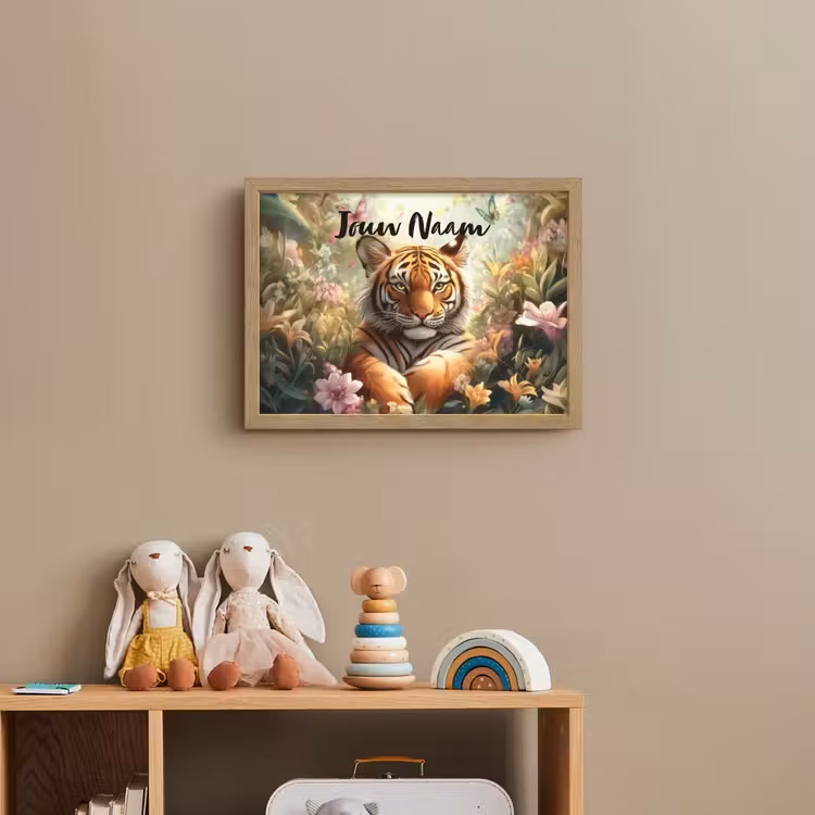 Tijger - Bloemen - Jungle - Dieren Light Box met batterij (Wandlamp kind) middel -sfeer2_kind